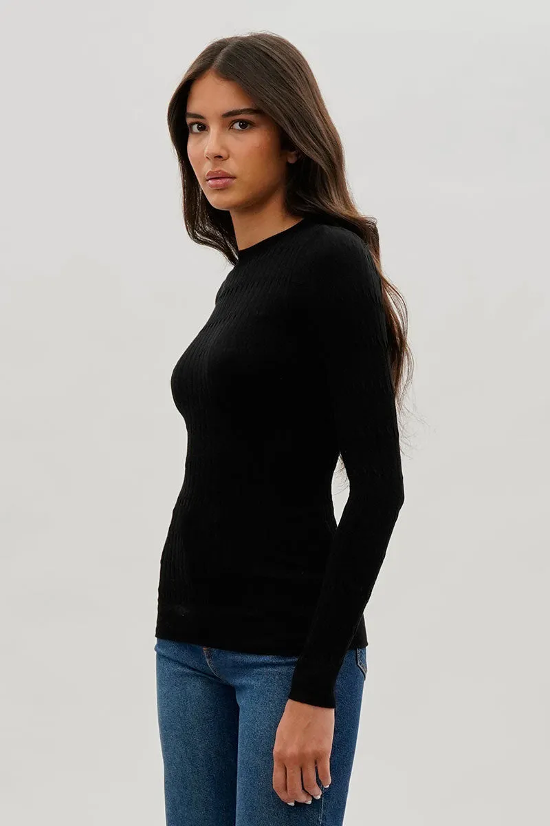 Ribbed Crewneck Long Sleeve Top - Black sold by Fairweather product image thumbnail 2