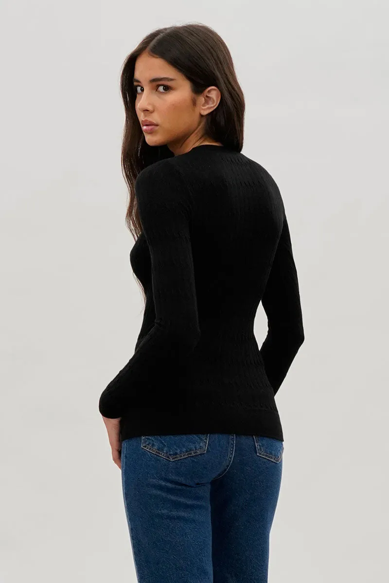 Ribbed Crewneck Long Sleeve Top - Black sold by Fairweather product image thumbnail 3