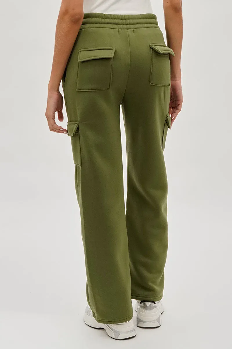 Fahrenheit Wide Leg Cargo Sweatpants - Olive sold by Fairweather product image thumbnail 3
