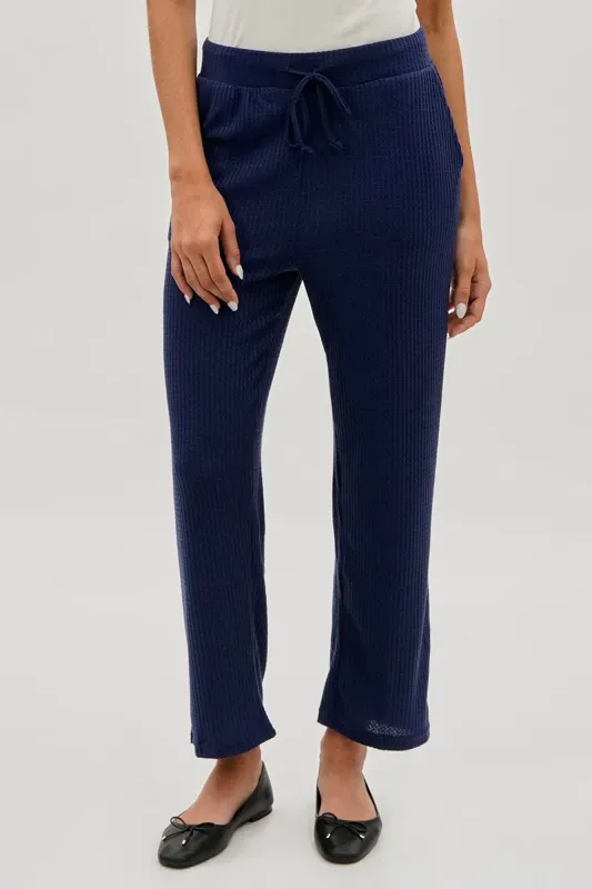Fahrenheit Waffle Knit Tie Waist Pants - Navy sold by Fairweather