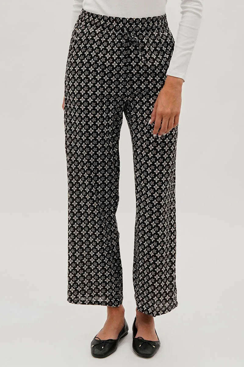 Lattice Print Wide Leg Pants - Black sold by Fairweather