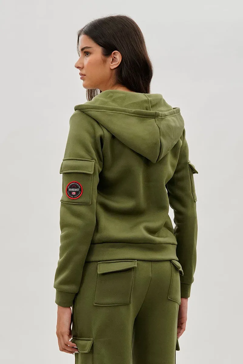 Utility Pocket Zip Up Hoodie - Olive sold by Fairweather product image thumbnail 3