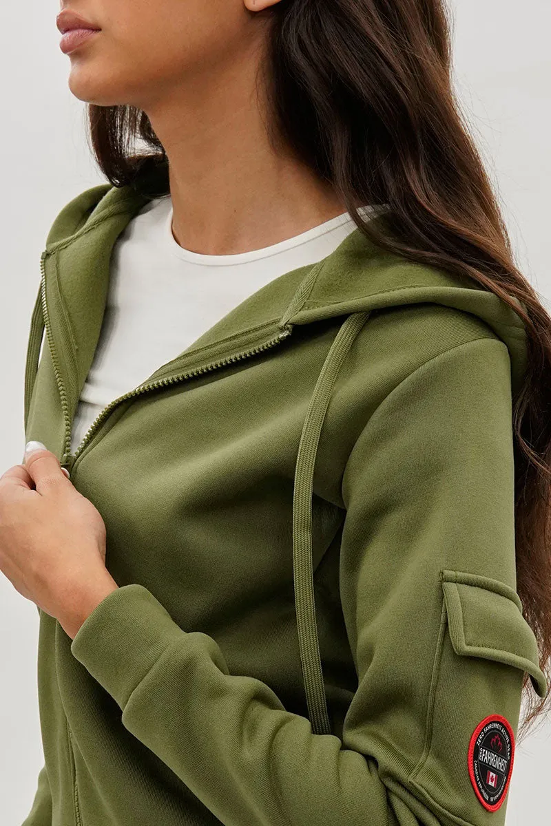 Utility Pocket Zip Up Hoodie - Olive sold by Fairweather product image thumbnail 4