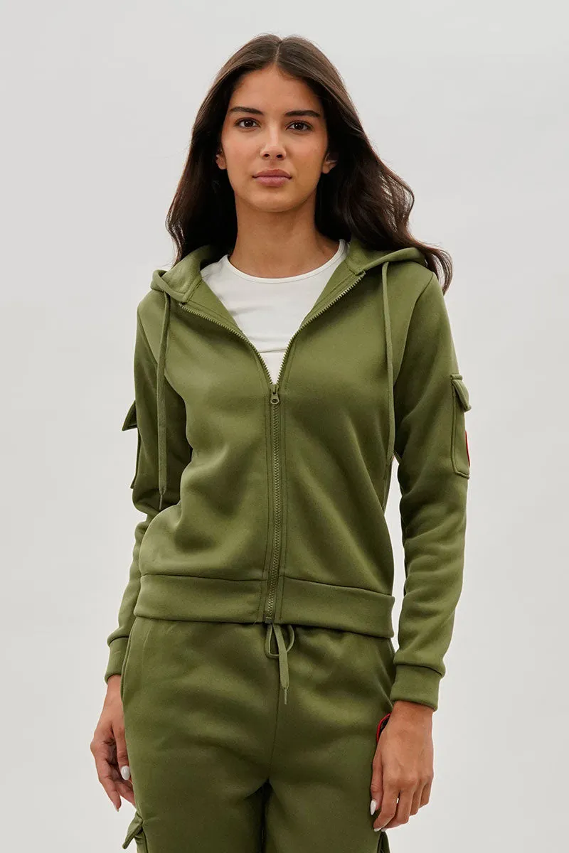 Utility Pocket Zip Up Hoodie - Olive sold by Fairweather