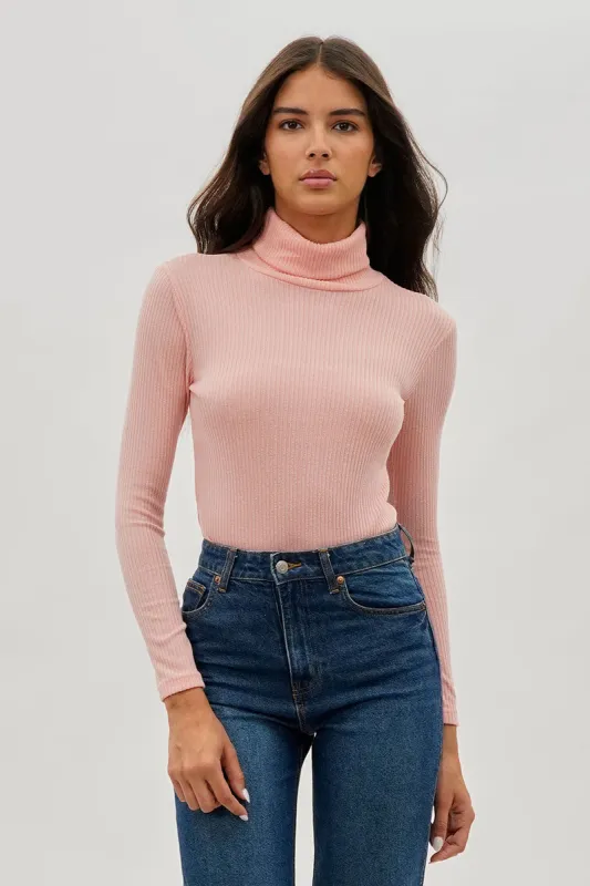 Magazine Ribbed Turtleneck Pullover Sweater - Pink sold by Fairweather