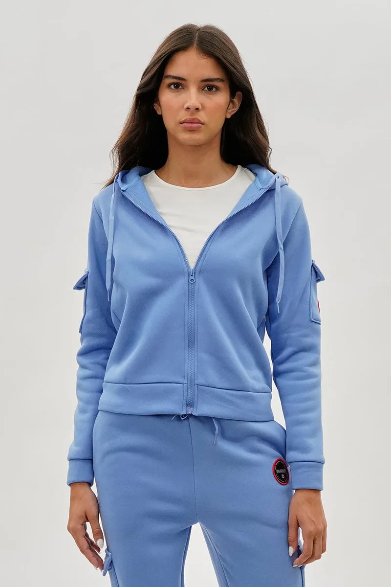Fahrenheit Utility Pocket Zip Up Hoodie - Blue sold by Fairweather