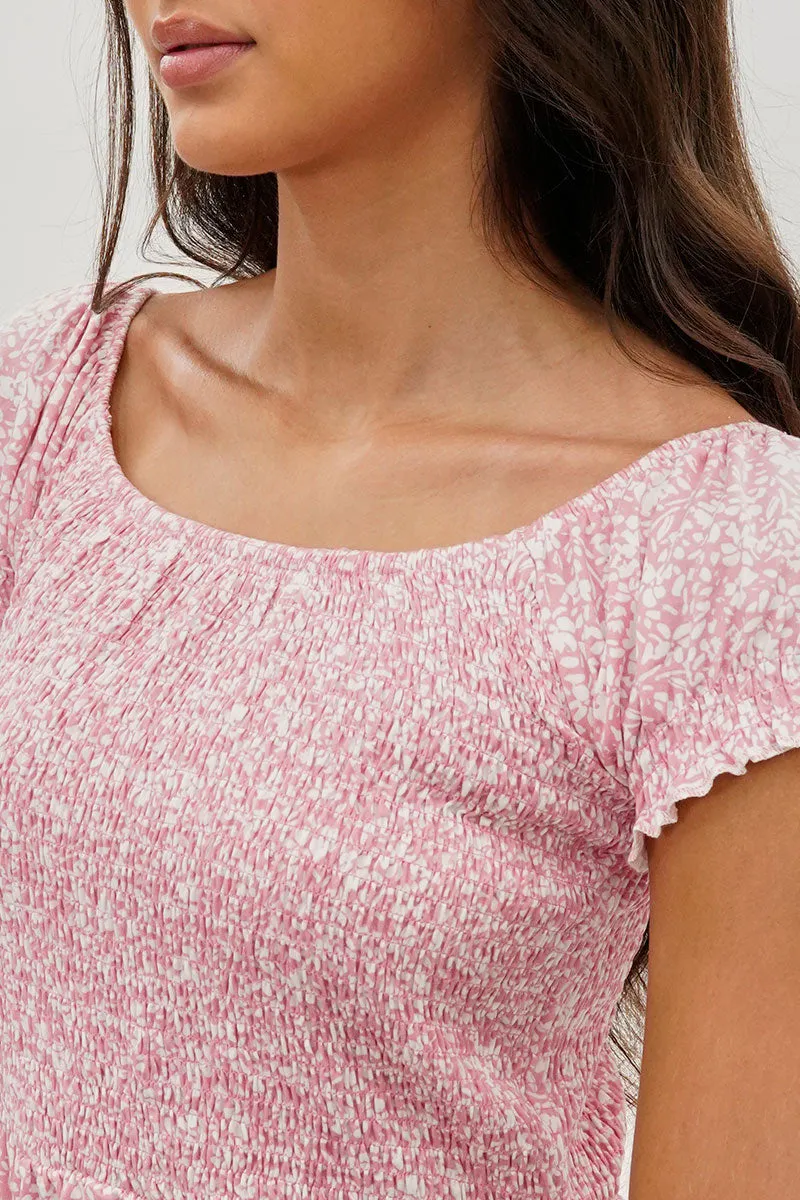 Floral Smocked Short Sleeve Day Dress - Pink sold by Fairweather product image thumbnail 4