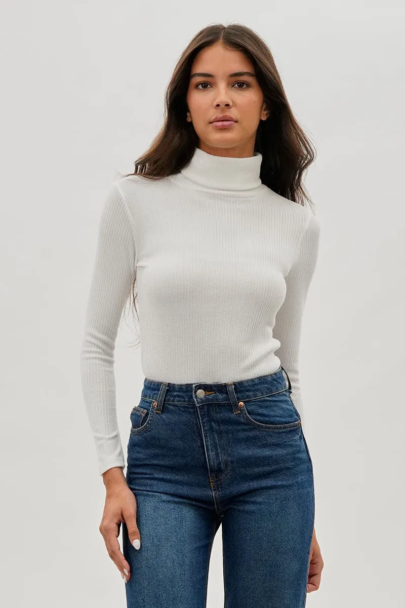 Magazine Ribbed Turtleneck Pullover Sweater - White sold by Fairweather