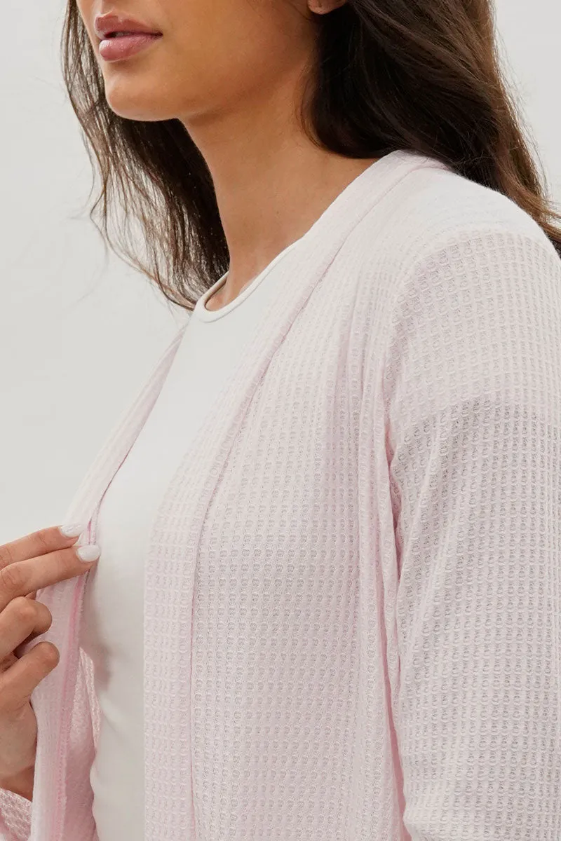 Open Front Waffle Knit Cardigan - Blush sold by Fairweather product image thumbnail 4