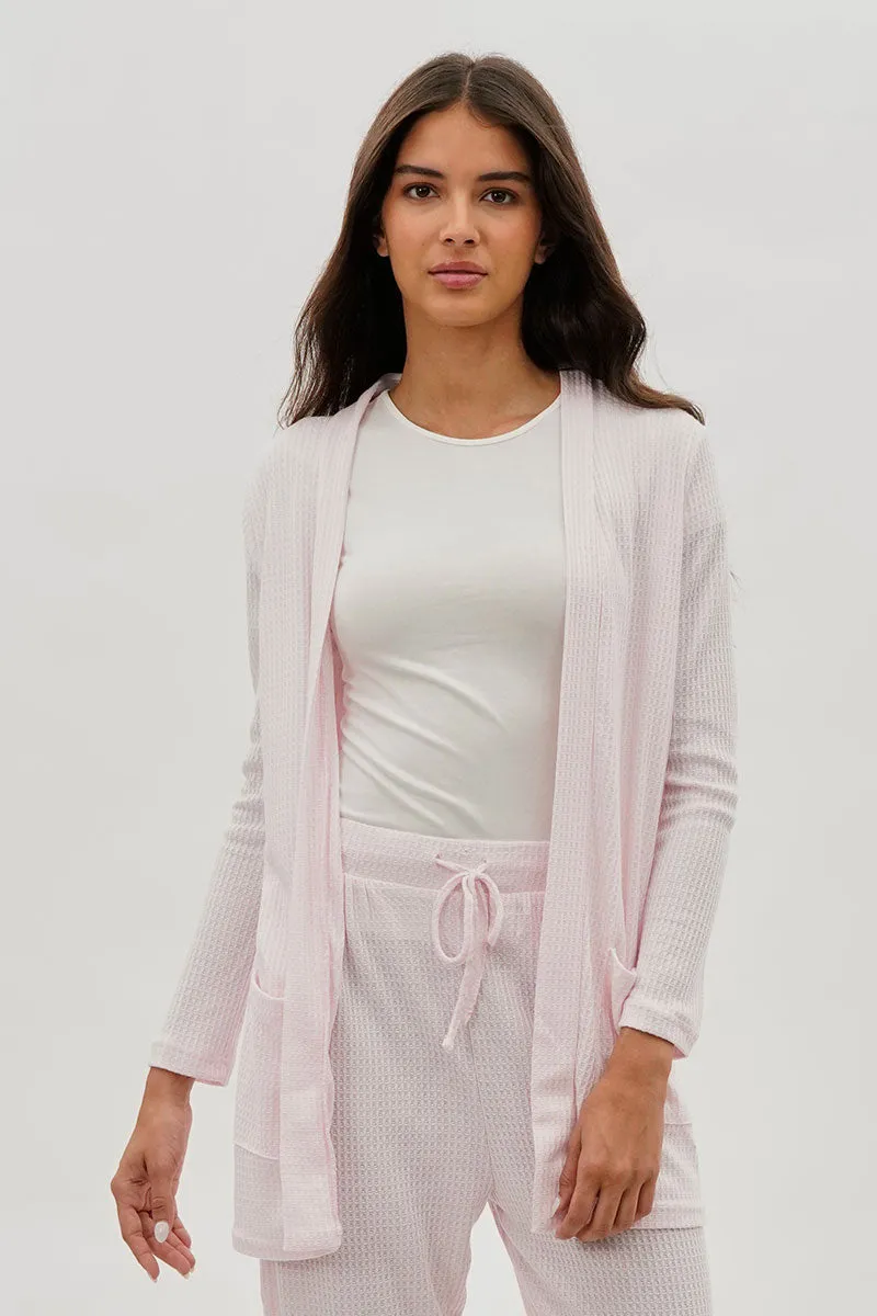 Open Front Waffle Knit Cardigan - Blush sold by Fairweather