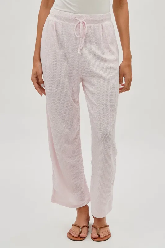 Fahrenheit Waffle Knit Tie Waist Pants - Blush sold by Fairweather
