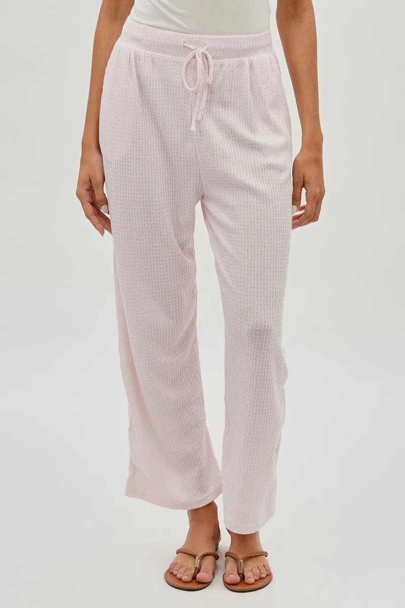 Fahrenheit Waffle Knit Tie Waist Pants - Blush sold by Fairweather