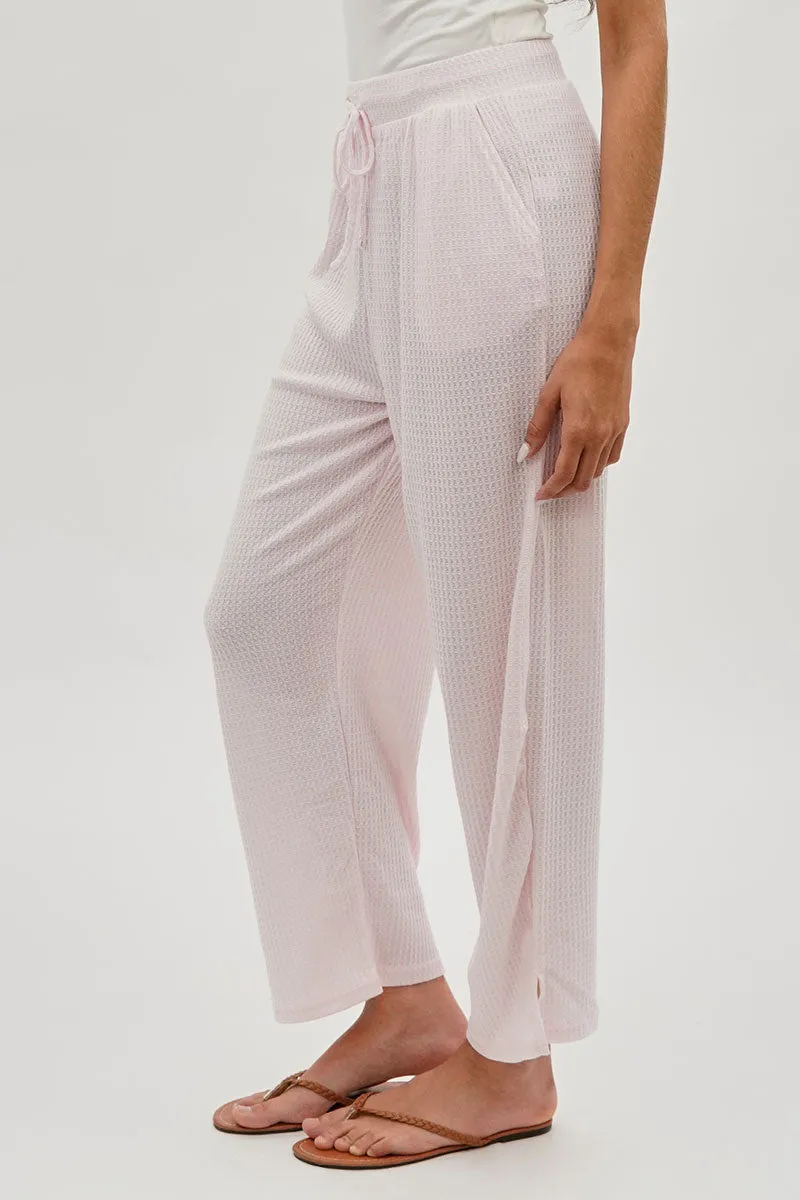Fahrenheit Waffle Knit Tie Waist Pants - Blush sold by Fairweather product image thumbnail 2