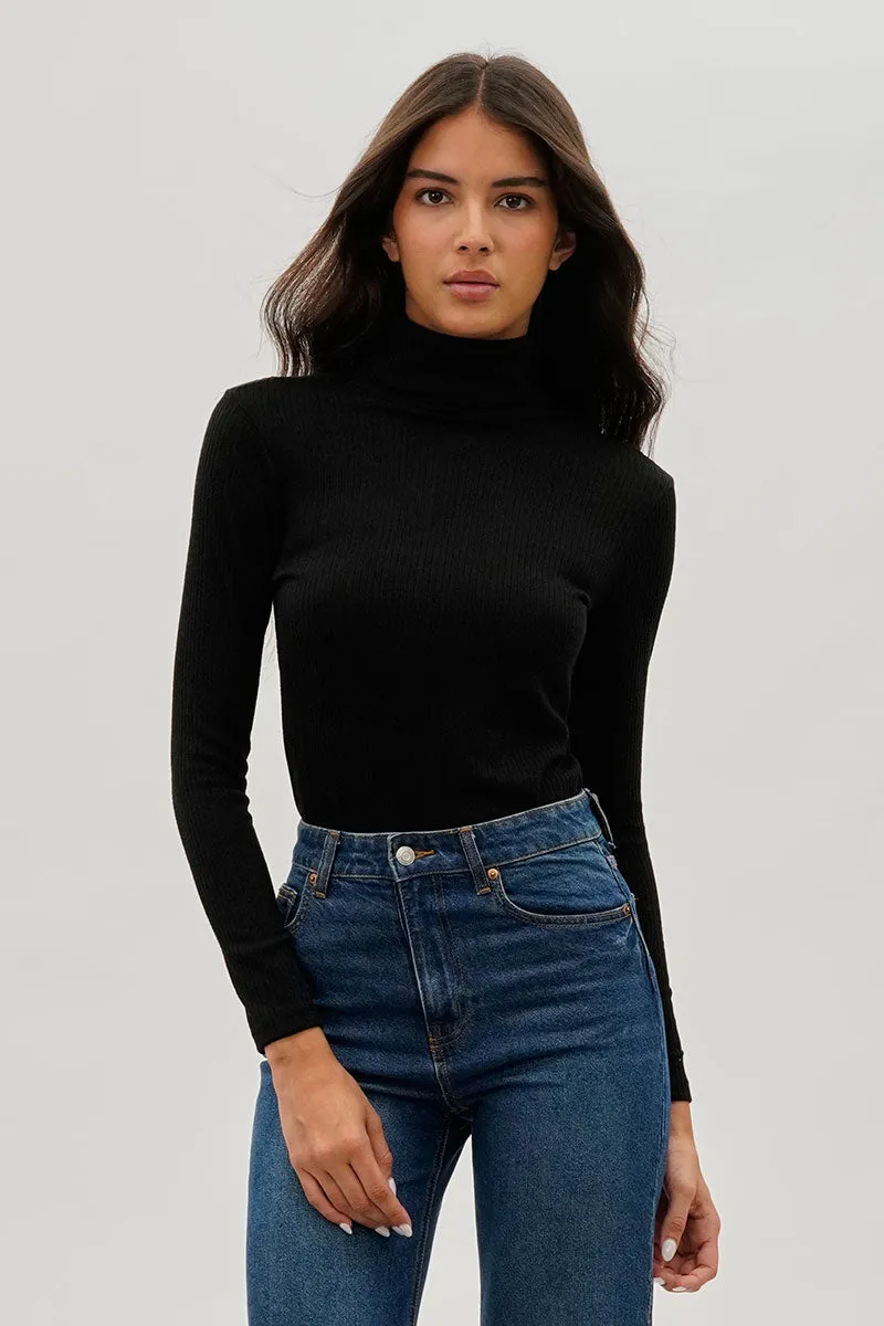 Magazine Ribbed Turtleneck Pullover Sweater - Black sold by Fairweather