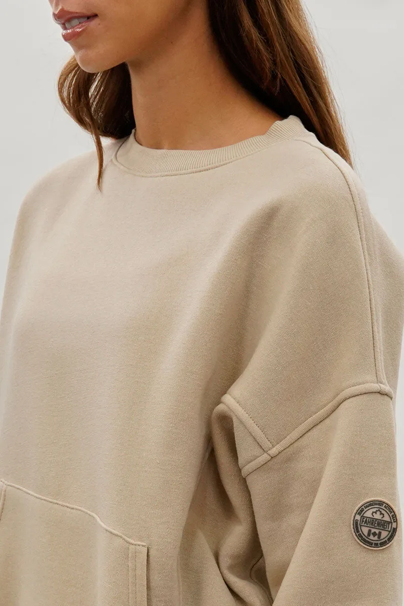 Fahrenheit Drop Shoulder Kangaroo Pocket Sweatshirt - Beige sold by Fairweather product image thumbnail 4