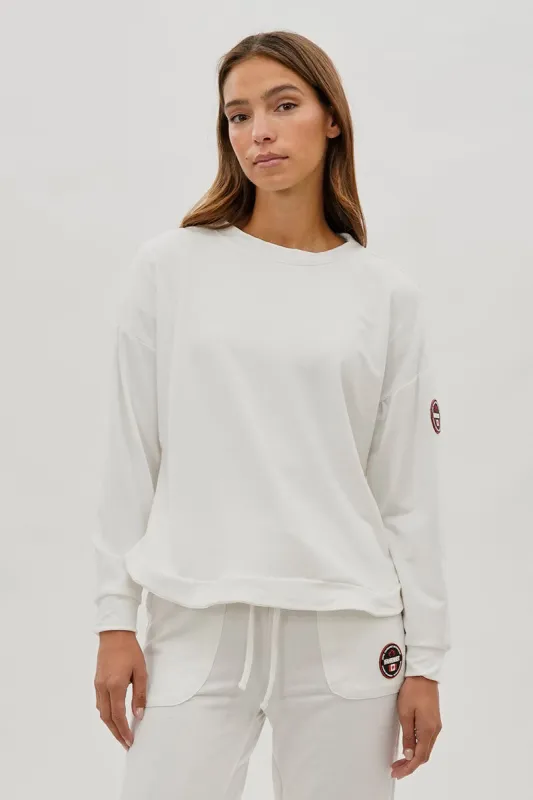 Fahrenheit Drop Shoulder Side Button Detail Pullover Sweater - White sold by Fairweather