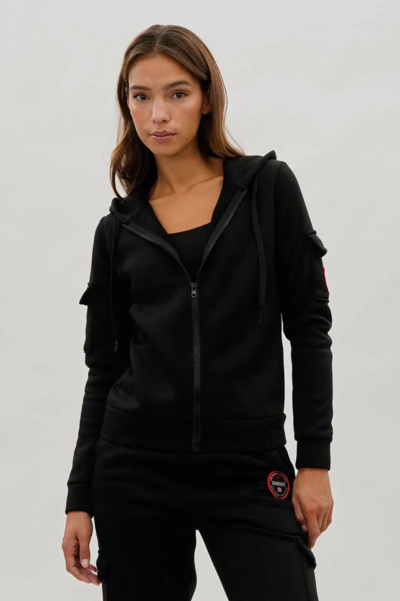 Fahrenheit Zip Up Utility Pocket Hoodie - Black sold by Fairweather