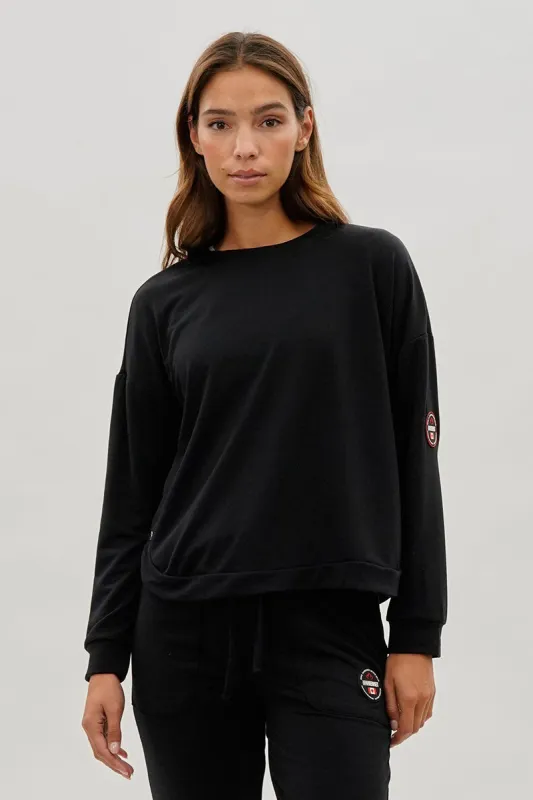 Fahrenheit Drop Shoulder Side Button Detail Pullover Sweater - Black sold by Fairweather