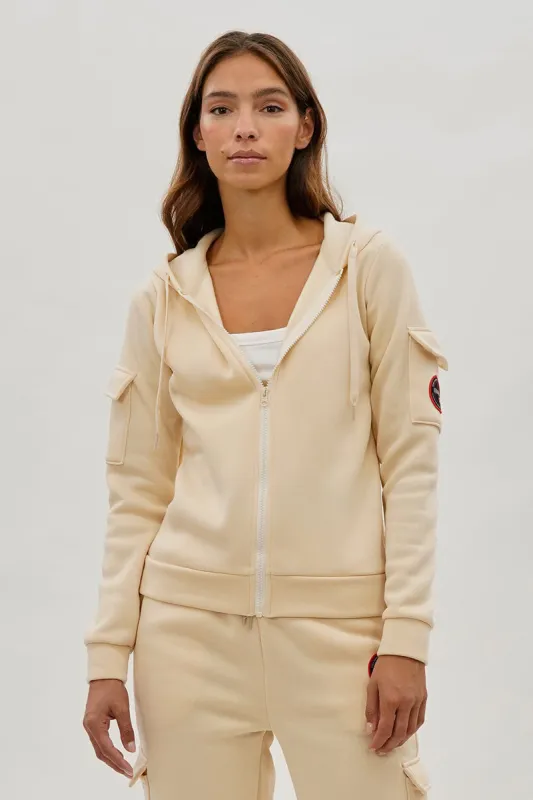 Fahrenheit Zip Up Utility Pocket Hoodie - Cream sold by Fairweather