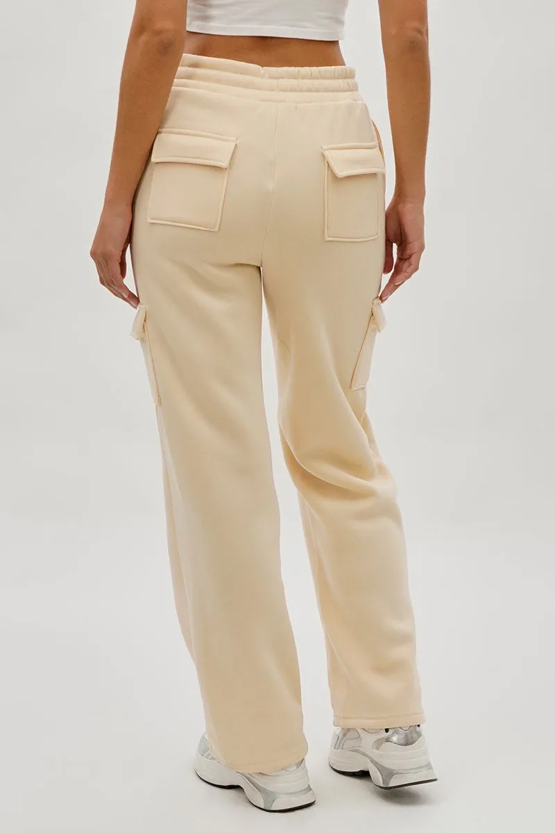 Fahrenheit Wide Leg Cargo Sweatpants - Cream sold by Fairweather product image thumbnail 3