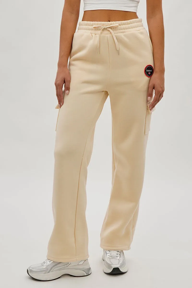 Fahrenheit Wide Leg Cargo Sweatpants - Cream sold by Fairweather