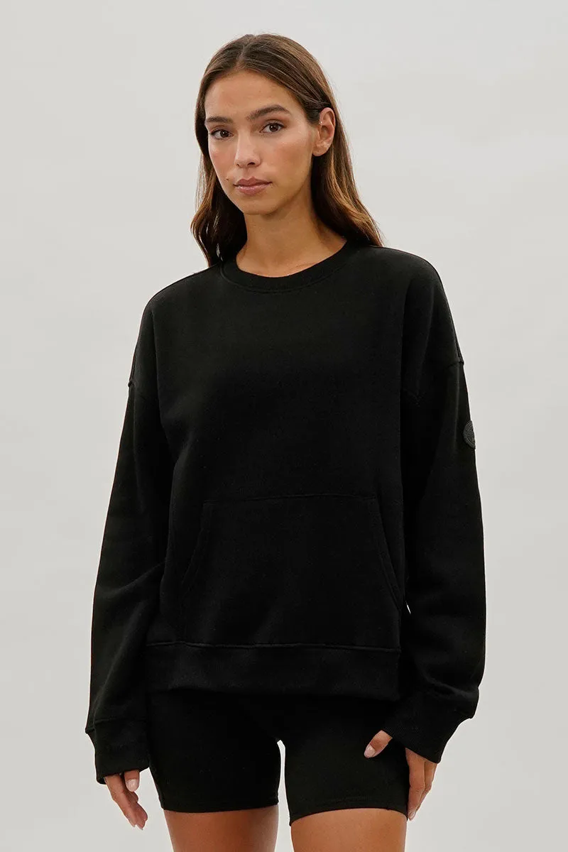 Drop Shoulder Kangaroo Pocket Sweatshirt - Black sold by Fairweather