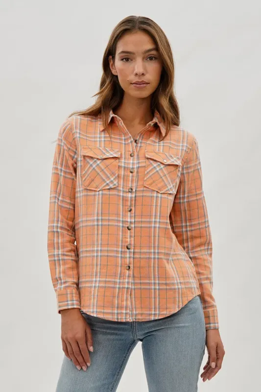 Canada Weather Gear Plaid Button Up Shirt - Peach sold by Fairweather