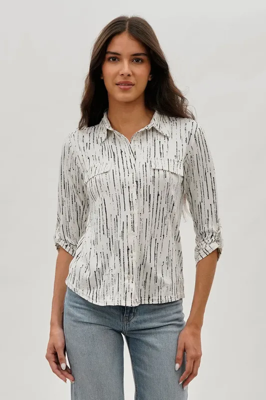 Majora Patterned Collared Blouse - White sold by Fairweather