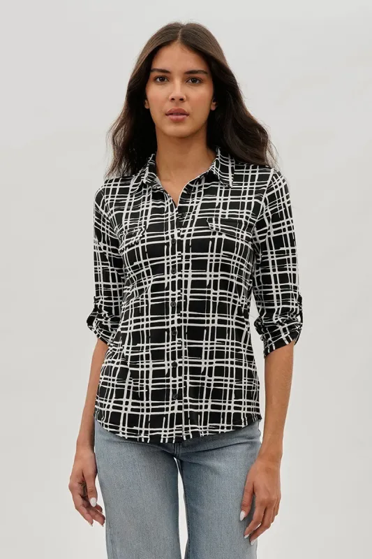 Majora Patterned Collared Blouse - Black sold by Fairweather