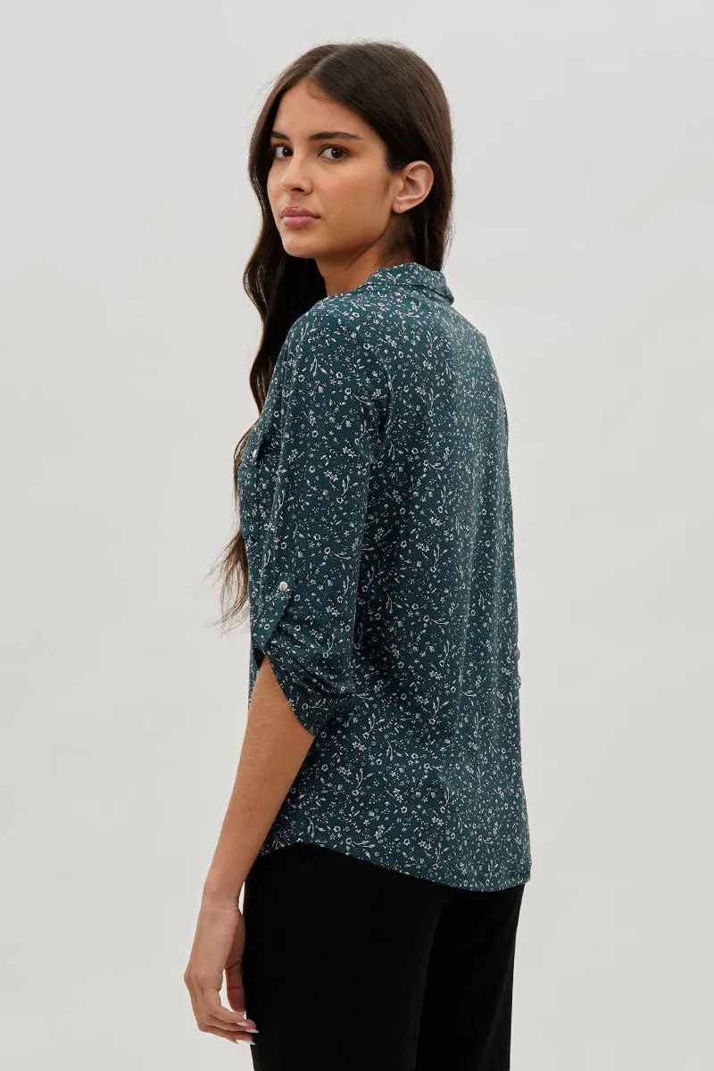 International INC Company Floral Half Zip Blouse - Teal sold by Fairweather product image thumbnail 3