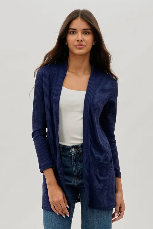 Fahrenheit Open Front Waffle Knit Cardigan - Navy sold by Fairweather