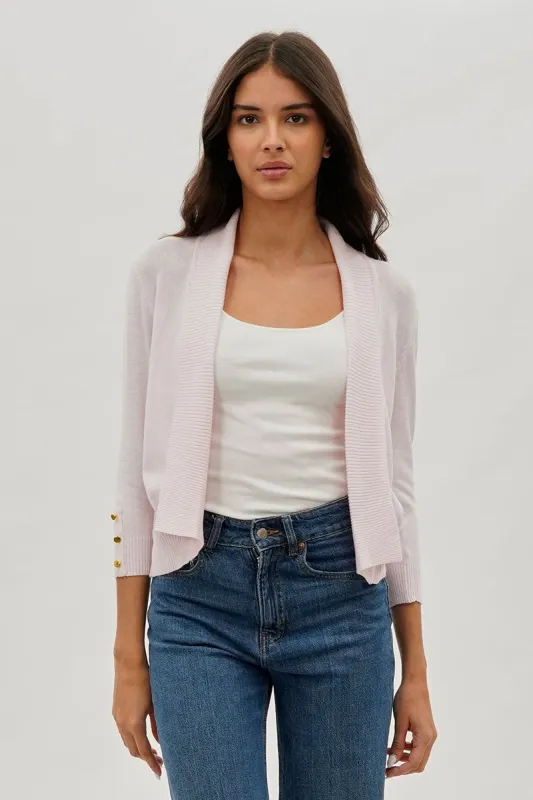 Beechers Brook 3/4 Sleeve Open Shrug Cardigan - Blush sold by Fairweather