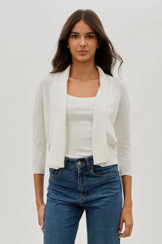 Beechers Brook 3/4 Sleeve Open Shrug Cardigan - White sold by Fairweather