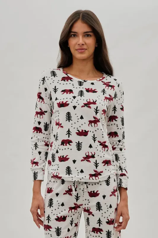 Canada Weather Gear Winter Print Crewneck Pajama Top - White sold by Fairweather