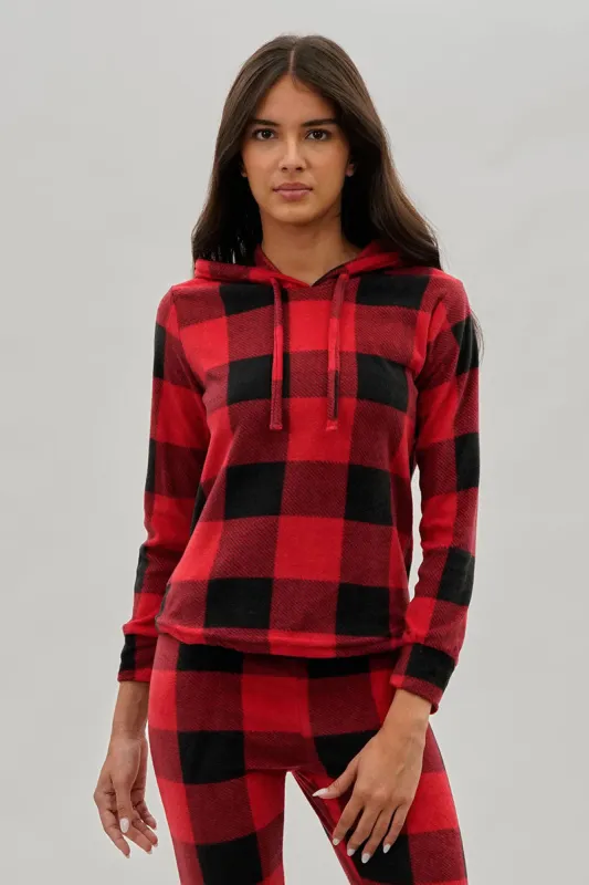 Canada Weather Gear Plaid Hooded Pajama Top - Red sold by Fairweather