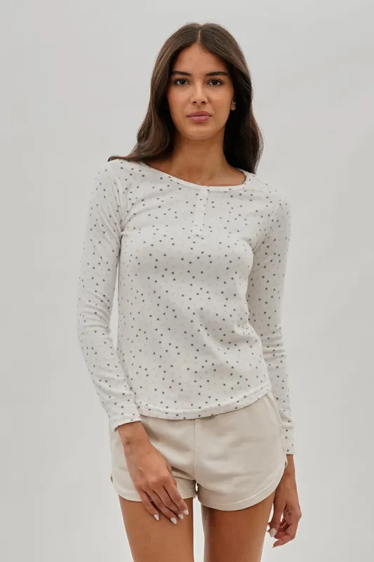 Canada Weather Gear Polka Dot Print Henley Pajama Top - White sold by Fairweather