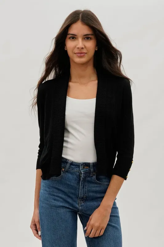 Beechers Brook 3/4 Sleeve Open Shrug Cardigan - Black sold by Fairweather