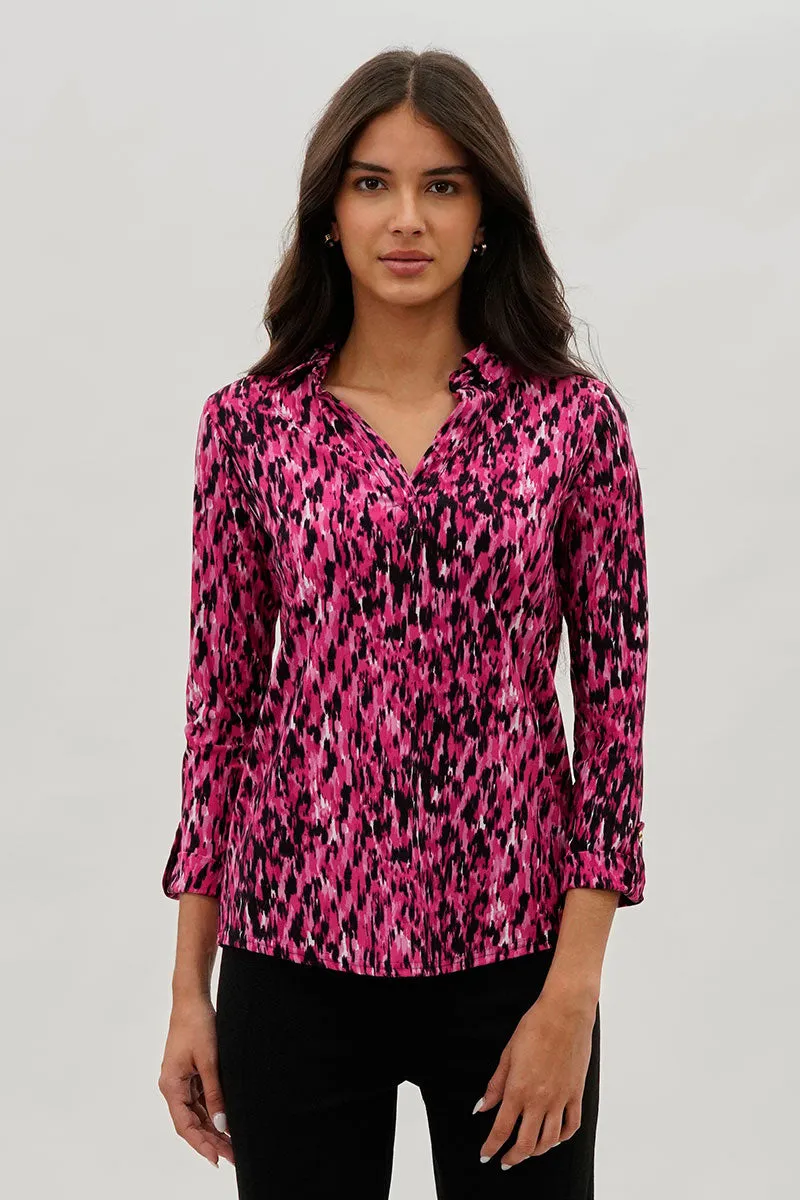 International INC Company Split Neck Collared Blouse - Pink sold by Fairweather