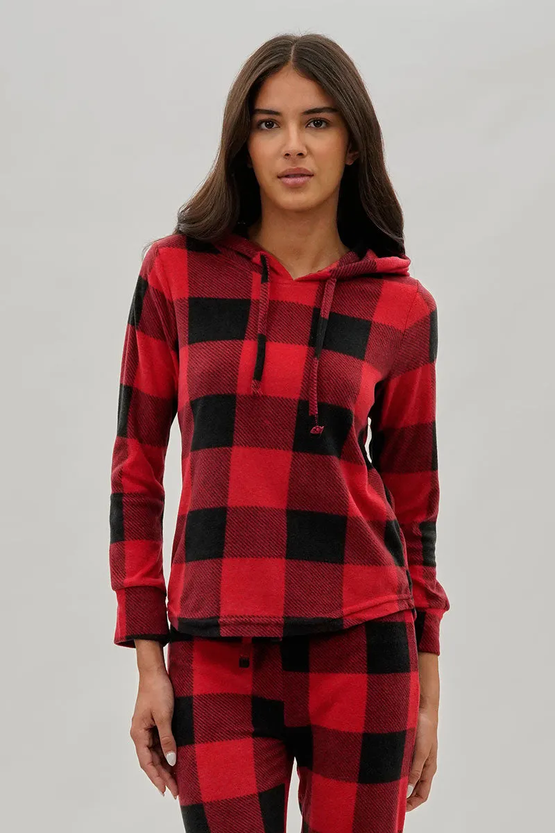 Canada Weather Gear Plaid Hooded Pajama Top - Red sold by Fairweather
