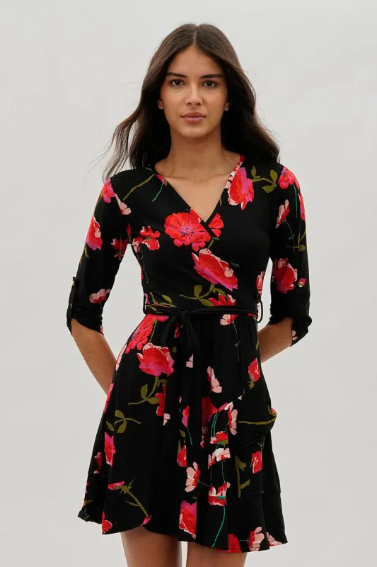 International INC Company Belted Floral Day Dress - Black sold by Fairweather