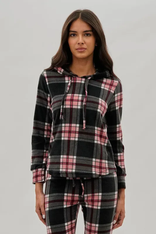 Canada Weather Gear Plaid Hooded Pajama Top - Black sold by Fairweather