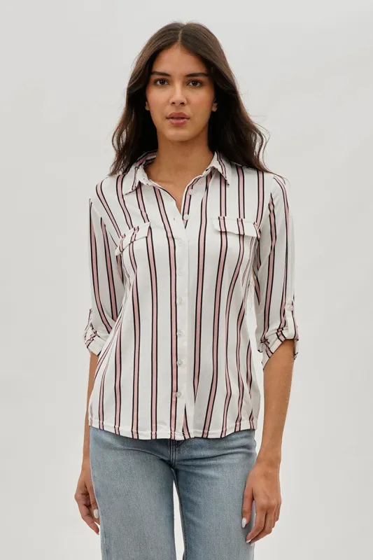 Majora Striped Collared Blouse - White sold by Fairweather