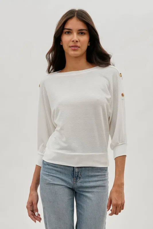 International INC Company Ribbed Button Detail Pullover Sweater - White sold by Fairweather