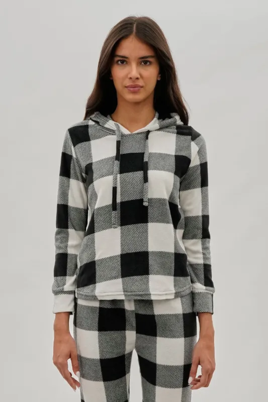 Canada Weather Gear Plaid Hooded Pajama Top - White sold by Fairweather