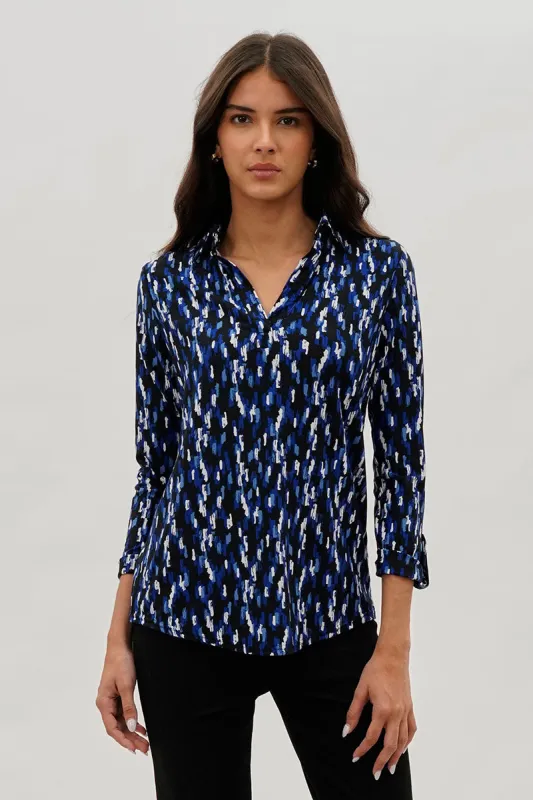 International INC Company Split Neck Collared Blouse - Navy sold by Fairweather