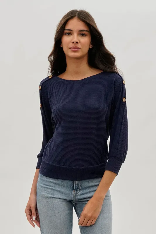 International INC Company Ribbed Button Detail Pullover Sweater - Navy sold by Fairweather