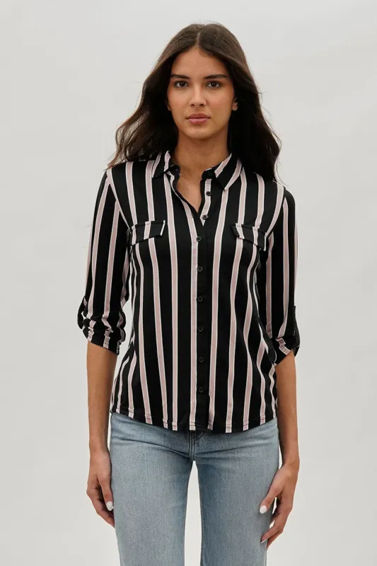 Majora Striped Collared Blouse - Black sold by Fairweather