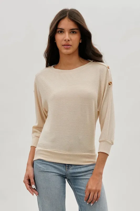 International INC Company Ribbed Button Detail Pullover Sweater - Cream sold by Fairweather