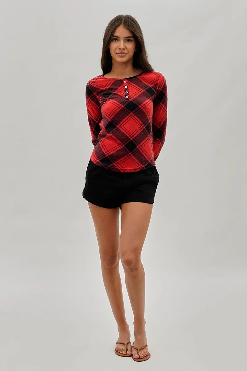 Canada Weather Gear Tartan Plaid Henley Pajama Top - Red sold by Fairweather product image thumbnail 5