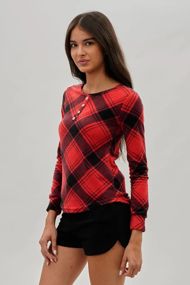 Canada Weather Gear Tartan Plaid Henley Pajama Top - Red sold by Fairweather product image thumbnail 2